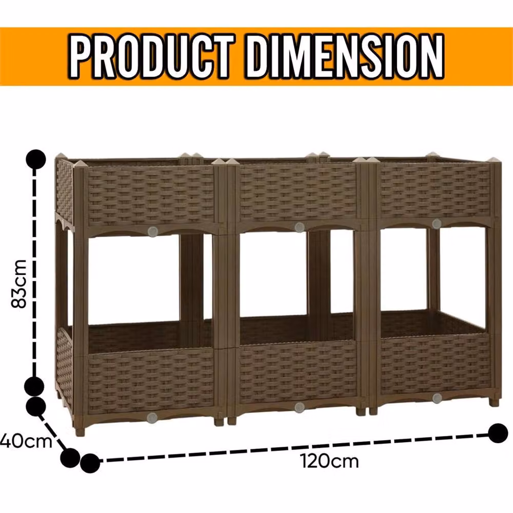 Nordara 2 Tier 6 Planter Raised Garden Bed in Brown, W/D/H: 120 x 40 x 83 cm – 2