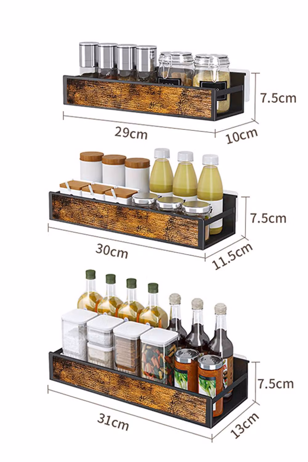 Garden Sanctuary Industrial 3-Piece Wall Mount Spice Rack Organizer in Brown and Black – 2