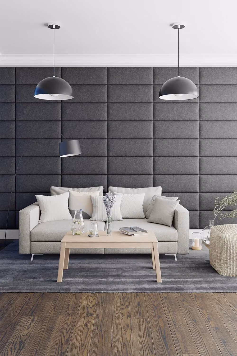 Aspire EasyMount Modular DIY Wall Mounted Upholstered Headboard Panels in Charcoal Saxon Twill Fabric, Pack of 8 – 2