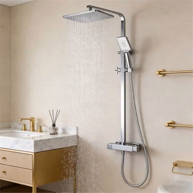 Nordara TOP Silver Thermostatic Exposed Twin Head Shower Mixer Set – 1