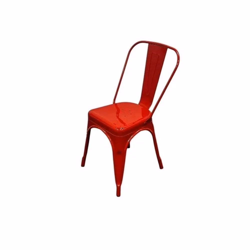 PAWNORA Set of 4 Red Metal Industrial Tolix Style Dining Chairs – 3