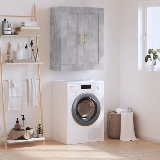 Berkfield Home Wall Mounted Modern Cabinet in Grey, W/D/H: 69.5 x 34 x 90 cm