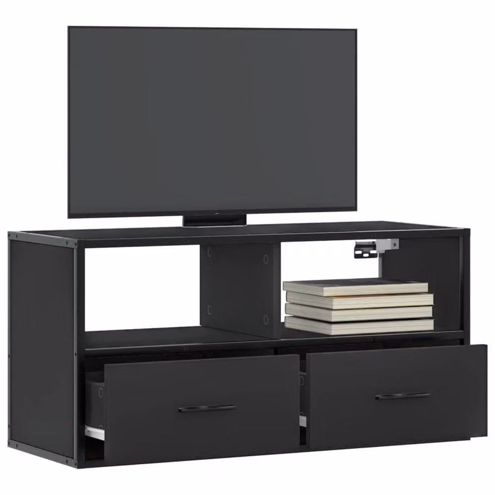 Berkfield Home Modern Black TV Cabinet in MDF and Metal, W/D/H: 80 x 31 x 39.5 cm – 2