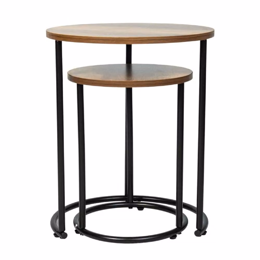 PAWNORA Round Nest of 2 Tables in Light Oak Effect – 2