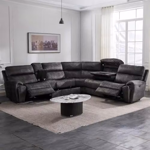 Furnishings For Less UK Valtos 5 Seater L-Shape Electric Reclining Corner Sofa in Grey Fabric with USB Charging and Cup Holders – 2
