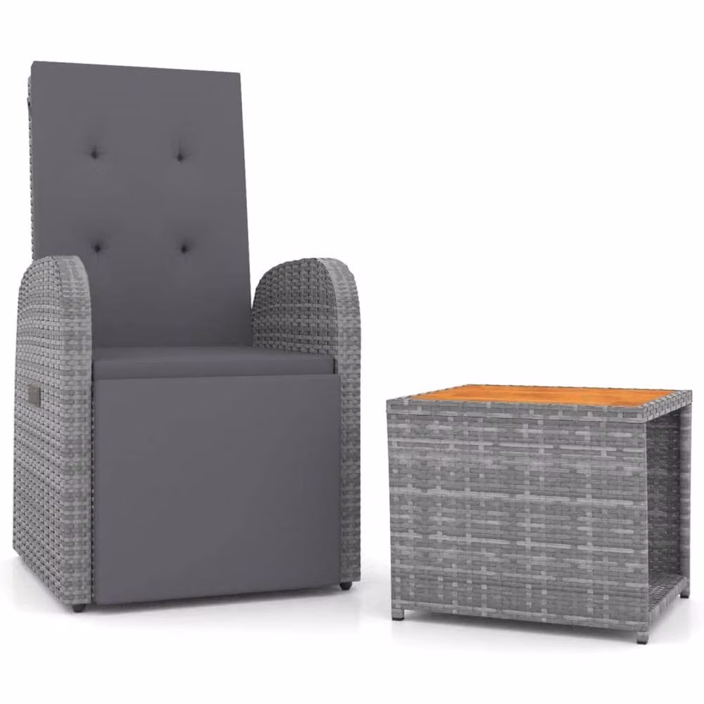 Berkfield Home 2 Piece Grey Poly Rattan and Acacia Wood Garden Lounge Set with Armchair, Coffee Table and Cushions – 2
