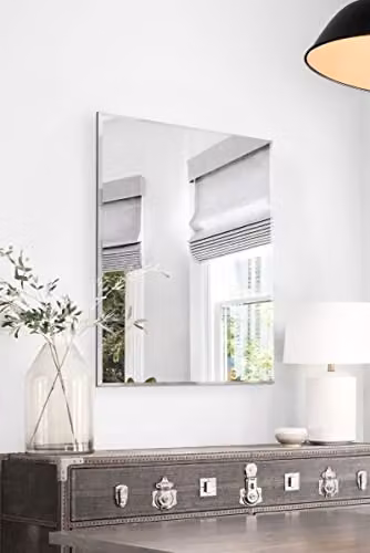 MirrorOutlet Single Bevelled Venetian Rectangular Wall Mirror in Silver, W: 90 cm, H: 60 cm