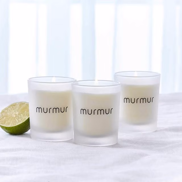 Murmur Spa Votive Scented Candle 3 Pack, White, Fresh and Fruity Glass Tabletop Candles