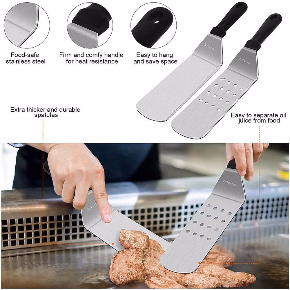 YnysTec 17 Piece Stainless Steel BBQ Griddle Tool Set with Dome and Carry Bag in Silver – 4
