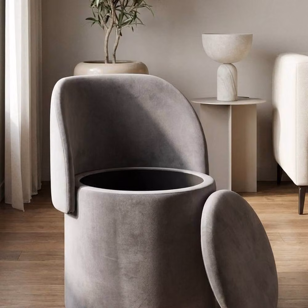 Garden Greatness Grey Velvet Storage Ottoman Chair – 2