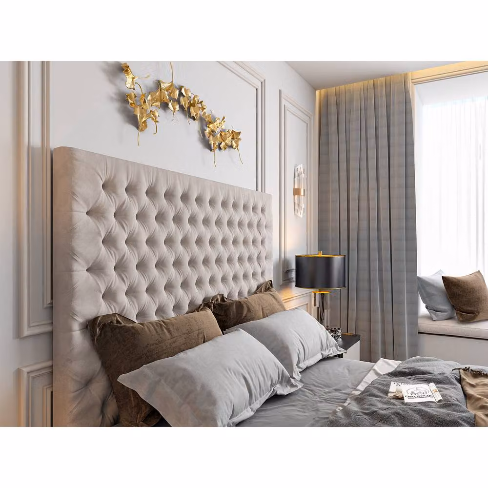 KDMD Capella Super King Upholstered Soft Velvet TV Bed Frame in Light Sand, W/D/H: 200 x 152 x 189 cm – 2