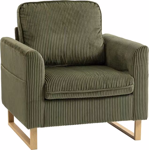 HOMCOM Modern Industrial Accent Chair with Spring Core and Armrests in Dark Green – 1