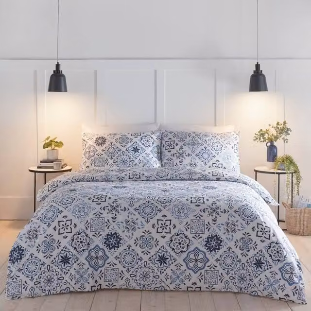 Portfolio Home Porto Blue Geometric Bohemian Duvet Cover and Pillowcase Set, King Size