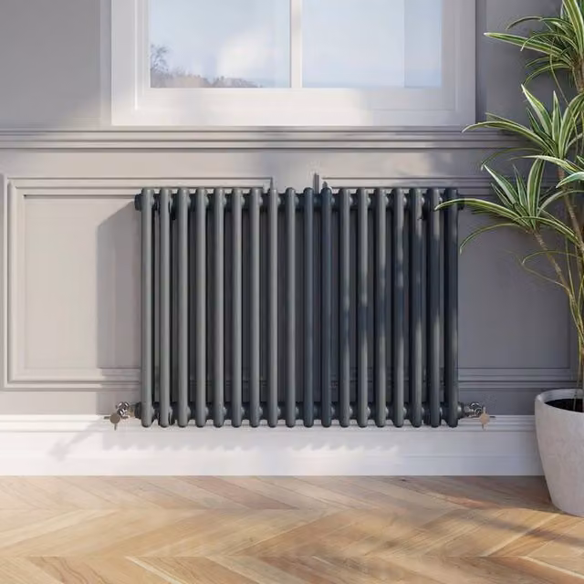 Temprazo Traditional Colosseum Double Bar Column Radiator in Anthracite Grey, H 119 cm x W 30 cm x D 7 cm