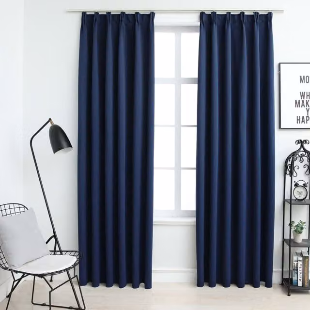 Berkfield Home Blue Blackout Curtains with Hooks, 2 Pack, W: 140 cm, H: 225 cm – 1