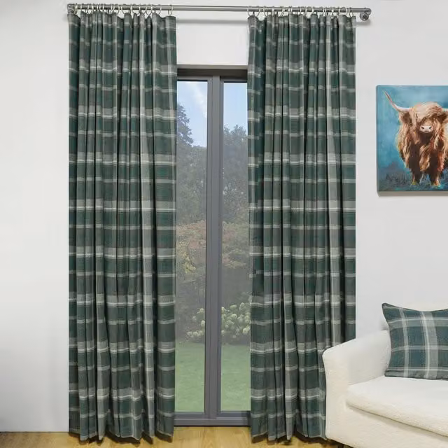 Divante Highbury Check Blackout Thermal Insulating Curtains, Green, W: 168 cm, H: 183 cm