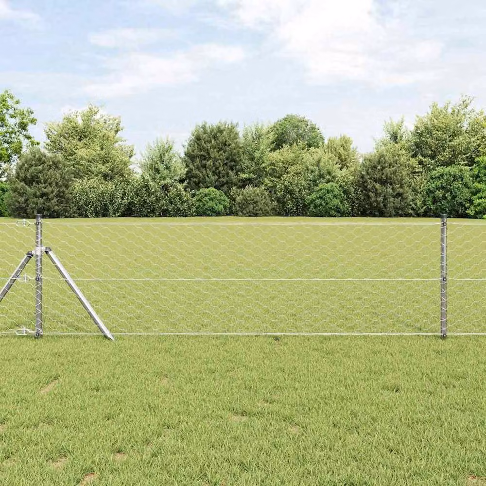 Berkfield Home Hexagon Fence in Silver Galvanised Steel, 0.6 x 10 m – 2