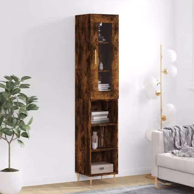 Berkfield Home Smoked Oak Highboard in Brown, W/D/H: 34.5 x 34 x 180 cm – 1
