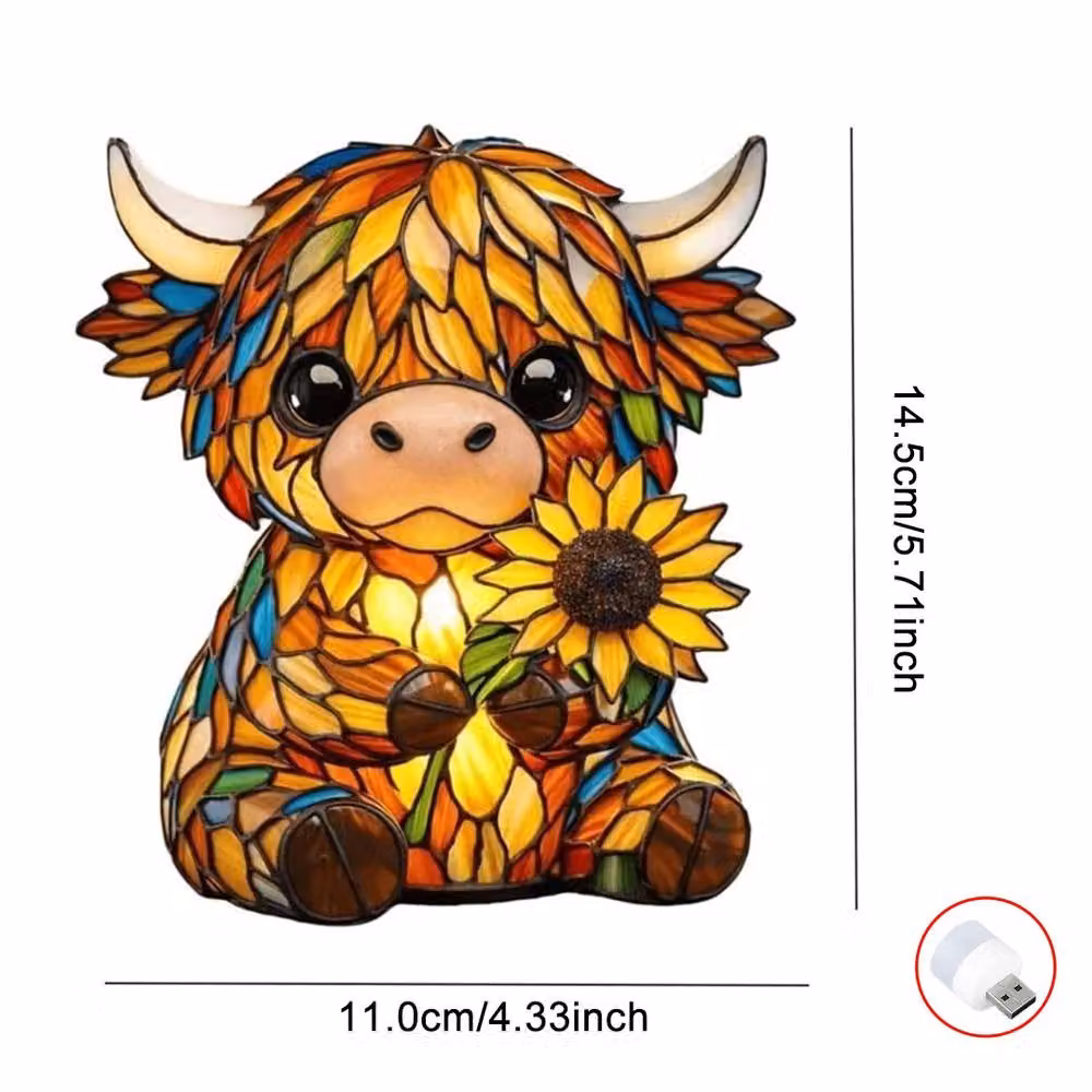 Ventryn 3D LED Highland Cow and Sunflower Night Light, Yellow and Multicolour Table Lamp – 2