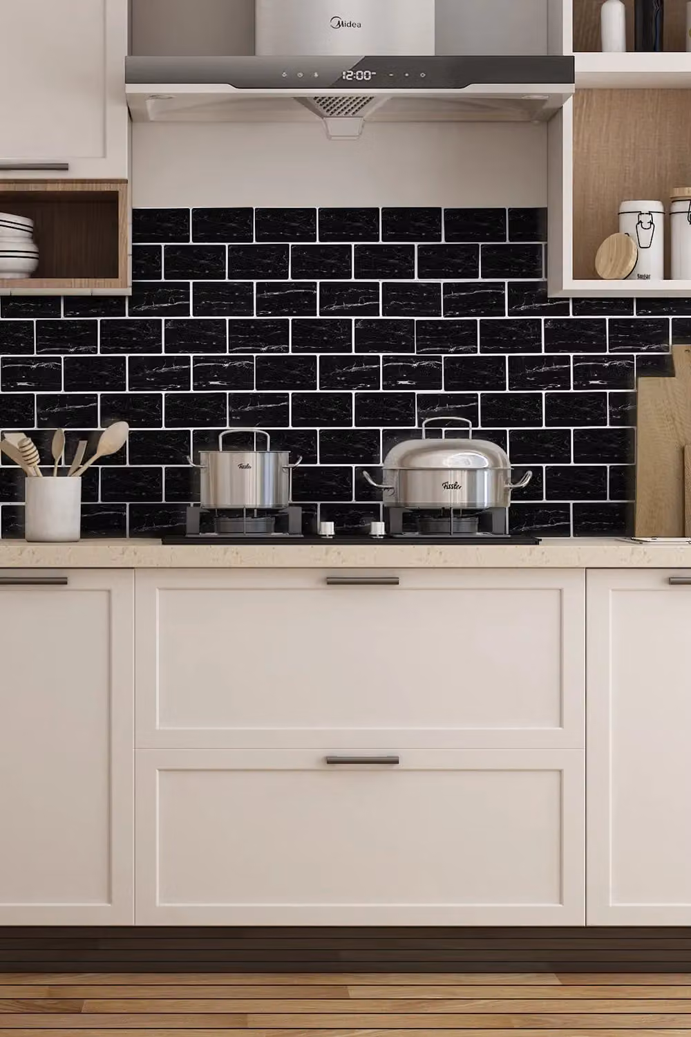 Living and Home 10 Piece Portoro Black Marble 3D Peel and Stick Subway Wall Tile Stickers – 1