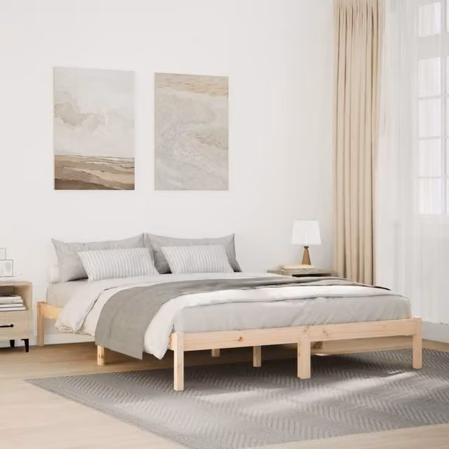 Berkfield Home Extra Long Solid Wood Pine Bed Frame in Brown W: 140 cm, D: 220 cm