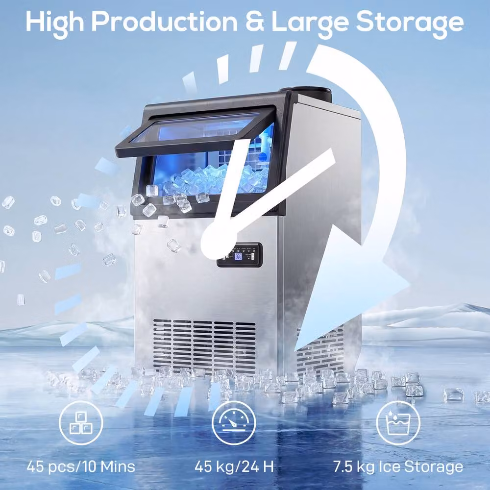 HOMCOM Commercial Ice Maker Machine with Auto Self-Cleaning and Digital Display, Silver – 4