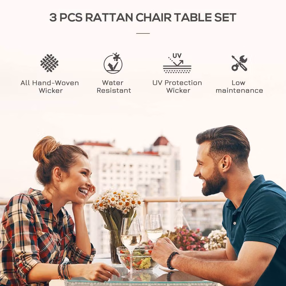 Matteo Grey Rattan Effect 2-Seat Bistro Set with Glass Top Table – 5