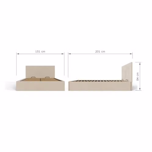 GFW Double Ottoman Bed Frame in Beige Fabric with Hydraulic Lift and Stitched Headboard, W/D/H: 202 x 140 x 84 cm – 2