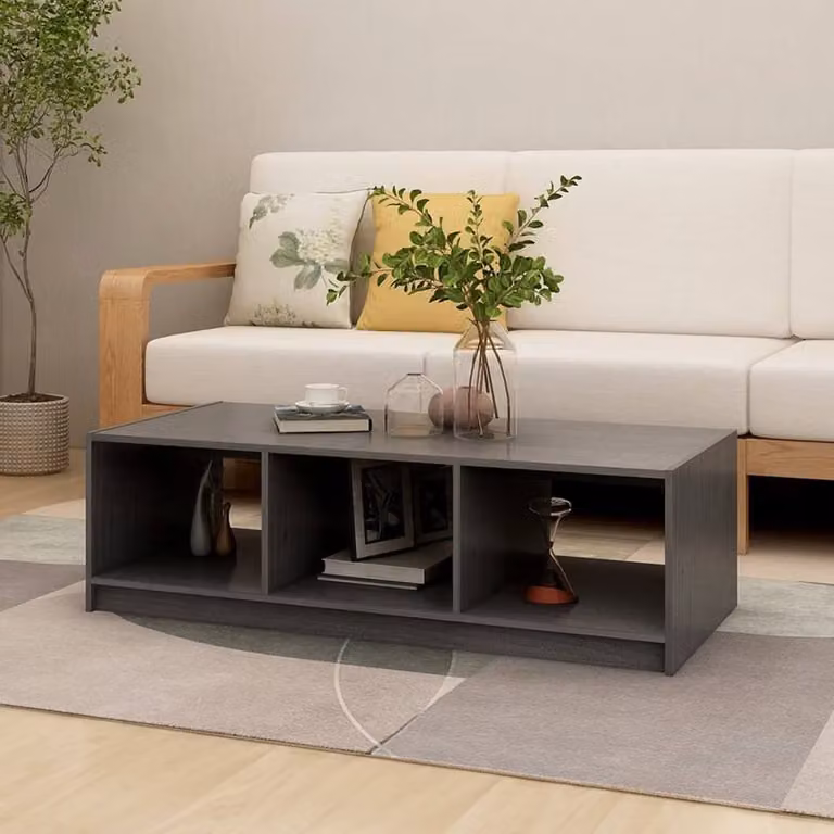 Berkfield Home Modern Grey Rectangular Coffee Table in Solid Pinewood, W: 110 cm, D: 50 cm, H: 34 cm