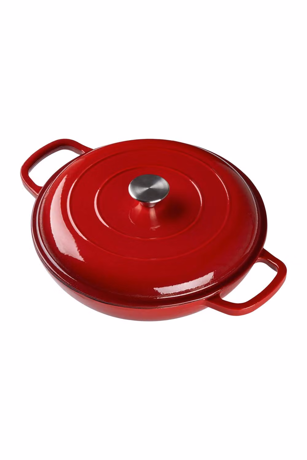 Garden Sanctuary Red Enamelled Cast Iron Dutch Oven Casserole Pot with Glass Lid, 3.2 l – 2