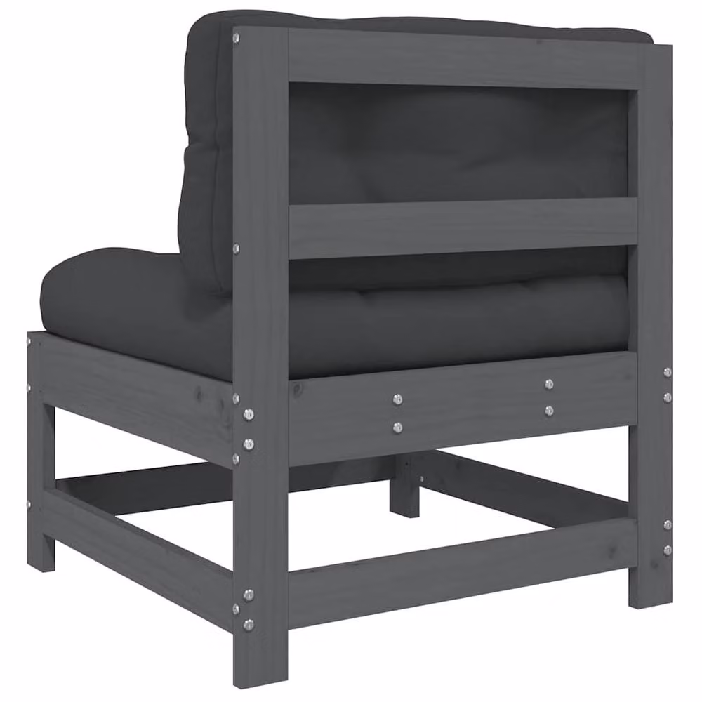 Berkfield Home Middle Sofa with Cushions in Grey Solid Pine Wood – 5