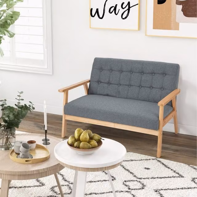 Costway 2-Seat Linen Upholstered Loveseat Sofa in Grey