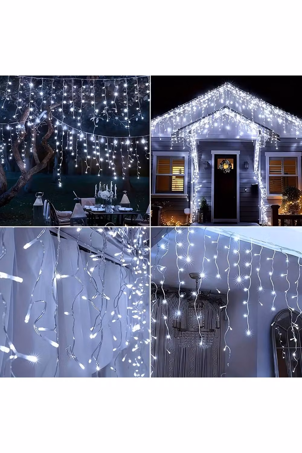 Living and Home Solar-Powered White LED Icicle String Lights with Remote Control and Dusk Sensor – 3