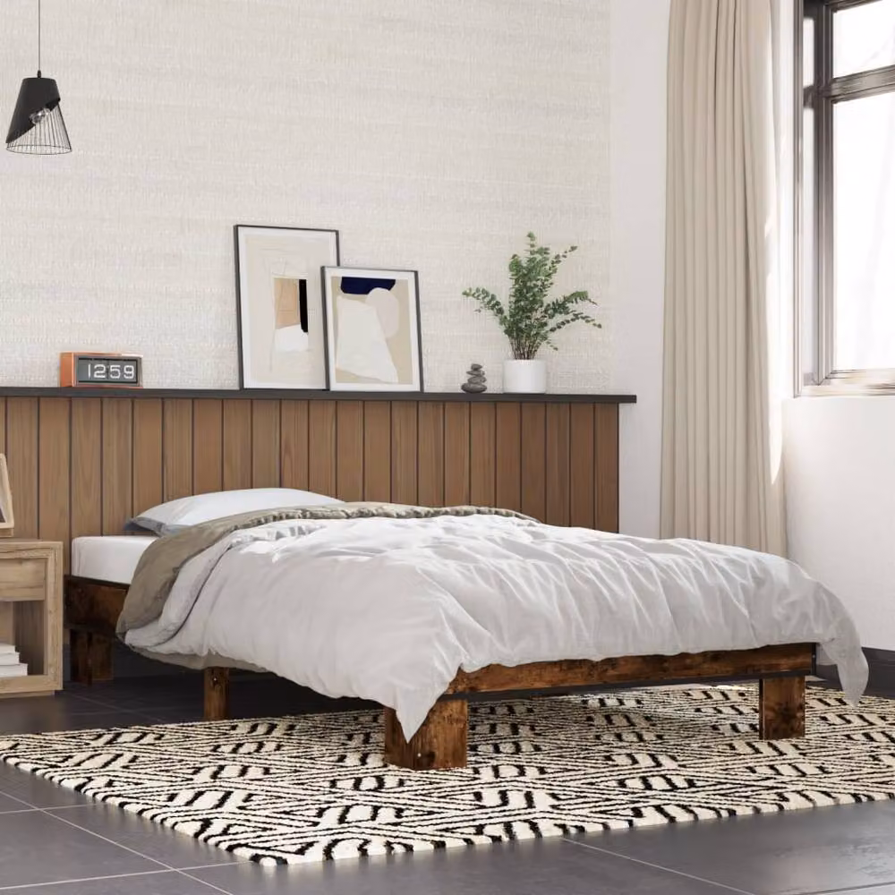 Berkfield Home Durable Smoked Oak Bed Frame in Brown, W/D/H: 100 x 200 x 103 cm – 2