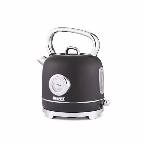 Geepas RetroVive 1.8 l Stainless Steel Electric Kettle with Auto Shut-Off and Limescale Filter, Black – 1