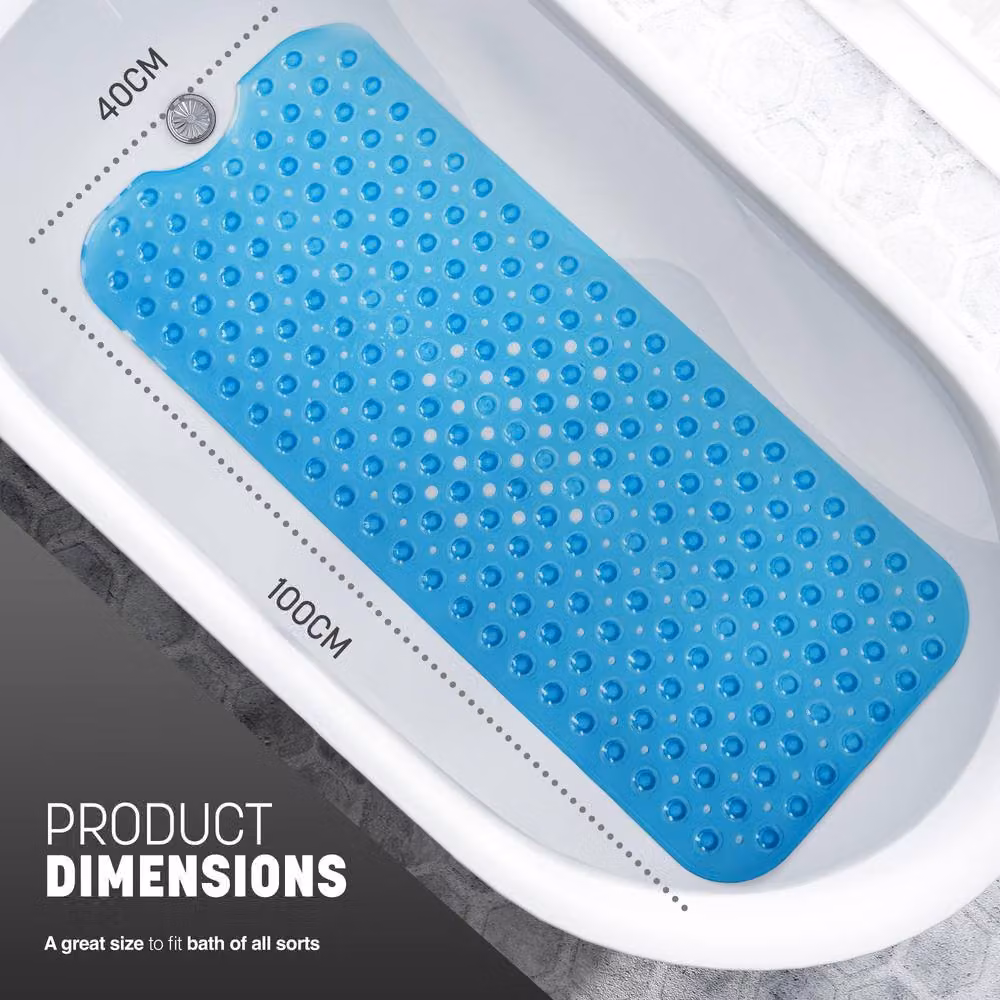 Keplin Non-Slip Blue Bath Mat, Machine Washable and Mould Resistant, W/D/H: 100 x 40 x 1 cm – 2