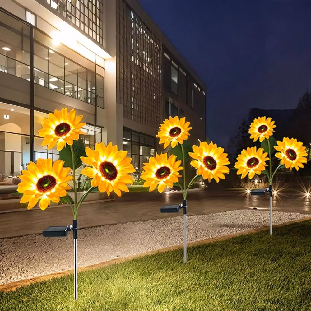 Garwarm Upgraded Solar Sunflower LED Lights in Yellow for Garden, Yard and Pathway Decoration – 6