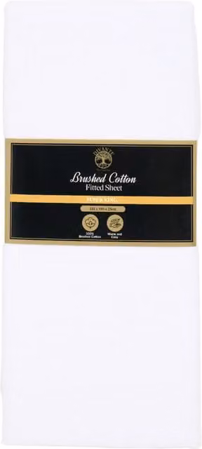 Divante White Brushed Cotton Flannelette Fitted Sheet, W/D/H: 200 x 180 x 200 cm