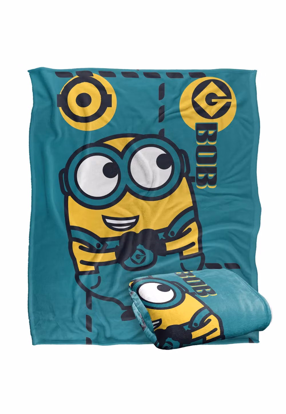 Universal Minions Bob Green Silky Touch Blanket in White and Multicolour, W: 152 cm, D: 127 cm – 2