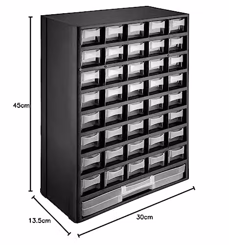 TecTake 402873 Screw Organiser Box with 41 Drawers, Wall-Mounted, Black, White and Transparent – 4