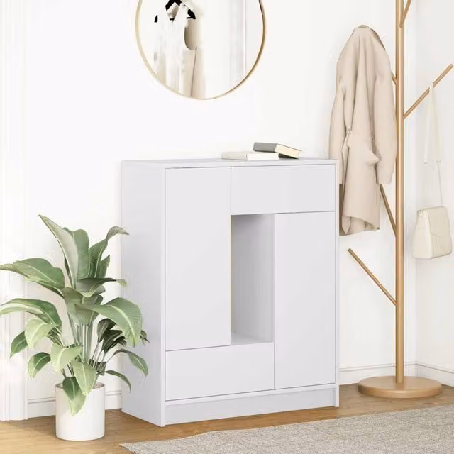 Berkfield Home Modern White Sideboard with Drawers and Doors W/D/H: 73 x 31 x 90 cm
