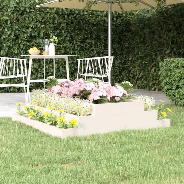Berkfield Home White Wooden Raised Bed Planter W/D/H: 110 x 110 x 27 cm