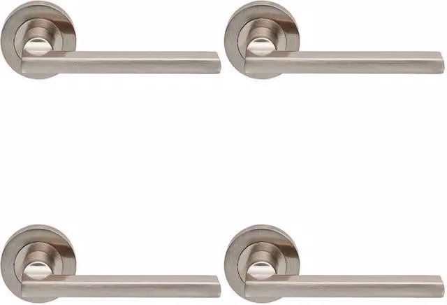 Loops 4 Pair Straight Plinth Mounted Handles with Round Rose in Satin Nickel Silver