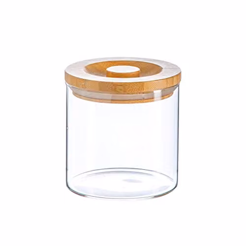 Argon Tableware Scandi Airtight Glass Storage Jar with Wooden Lid, 550ml, Transparent – 1