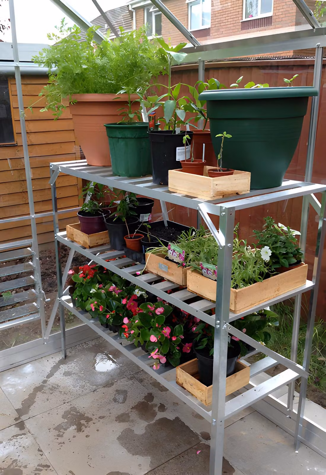Primrose X2 Traditional 3 Tier Metal Greenhouse Staging Shelf Workbench in Silver, Width: 126 cm – 3