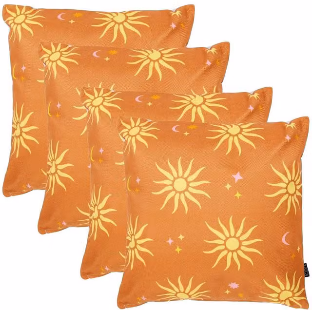 icon Set of 4 Summer Collection Square Cushions in Orange and Yellow, W/D/H: 43 x 43 x 43 cm