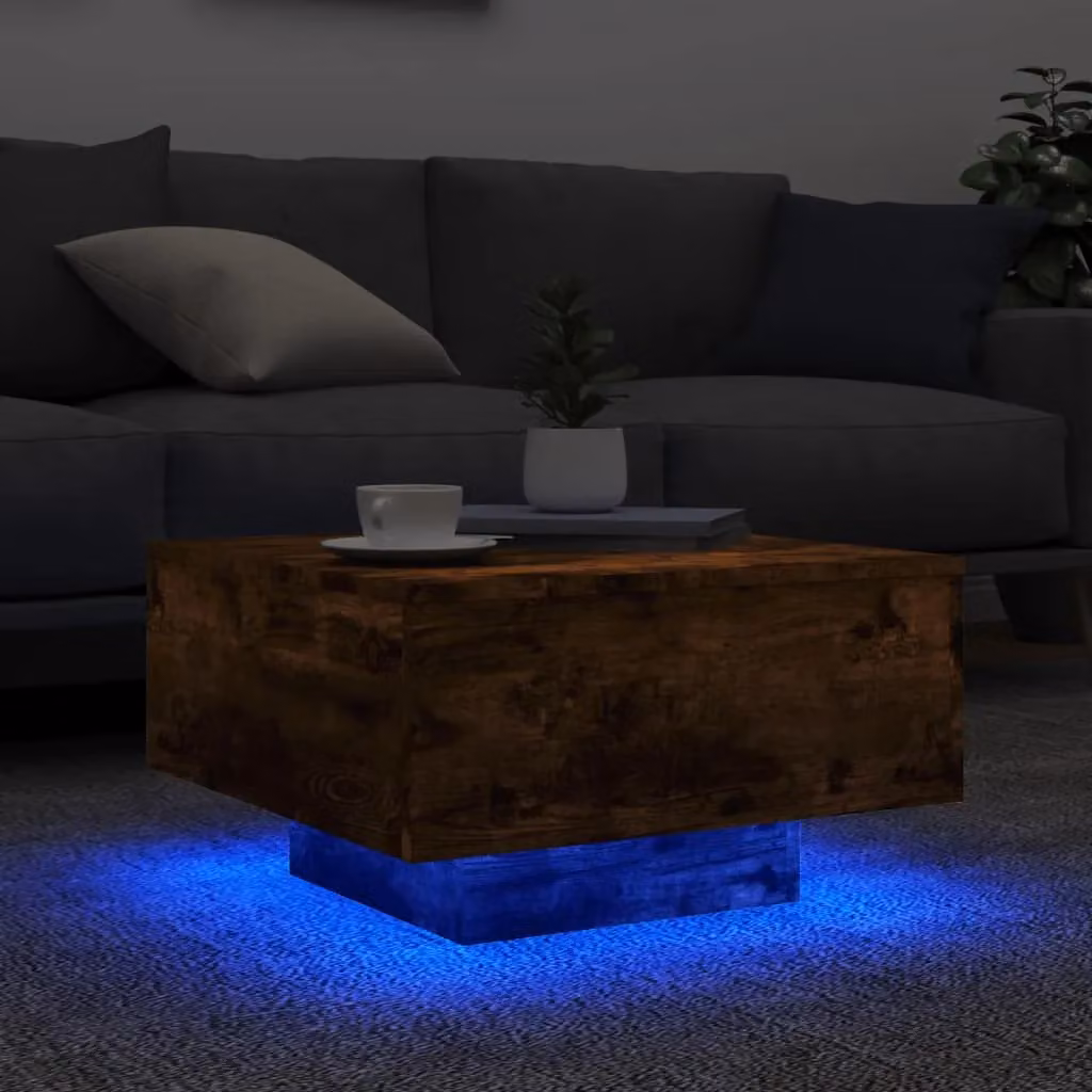 Berkfield Home Modern Square Coffee Table with LED Lights in Smoked Oak Brown, W/D/H: 55 x 55 x 31 cm – 3