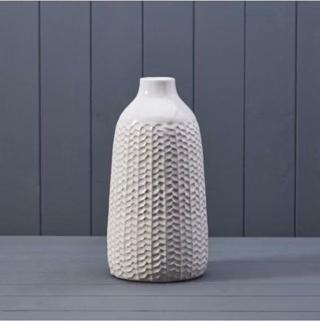 KDMD White Contemporary Round Ceramic Tabletop Vase