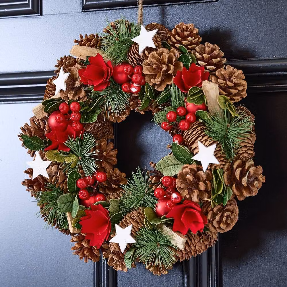 Dibor Starry Night Christmas Wreath with Deer Hanger in Red, White, Green and Multicolour, Diameter: 35 cm – 2