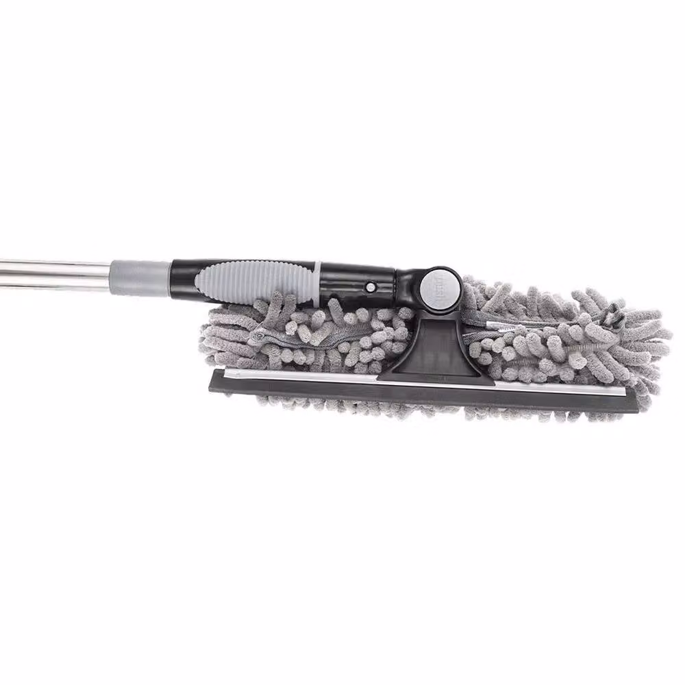 FLAVORA Grey Window Glass Cleaning Squeegee with Scraper and Microfibre Rubber Head – 2
